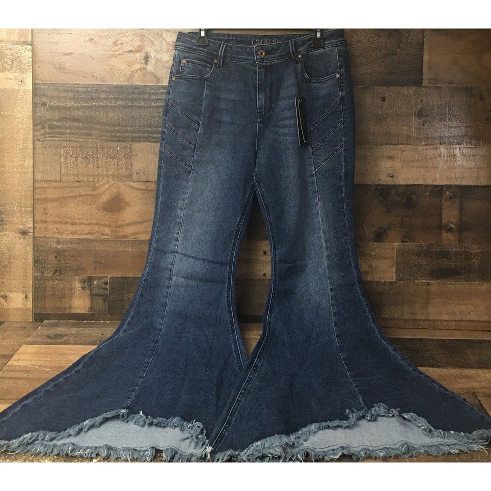 Grace In La Flare Leg Jeans Women 31 Y2K High Waist Boho Hippie NWT